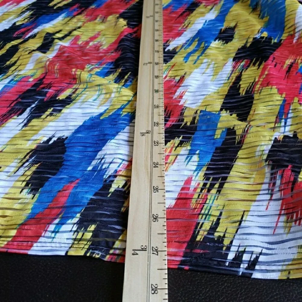Travel Elements Women's 2X Top Abstract Multicolor Plissé Plaid Asymmetric Boho